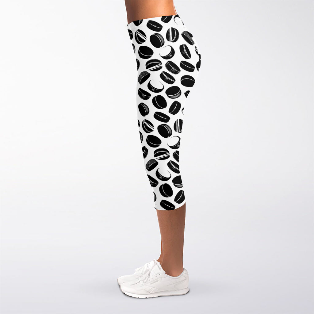 Hockey Puck Pattern Print Women's Capri Leggings