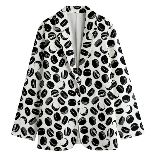 Hockey Puck Pattern Print Women's Cotton Blazer