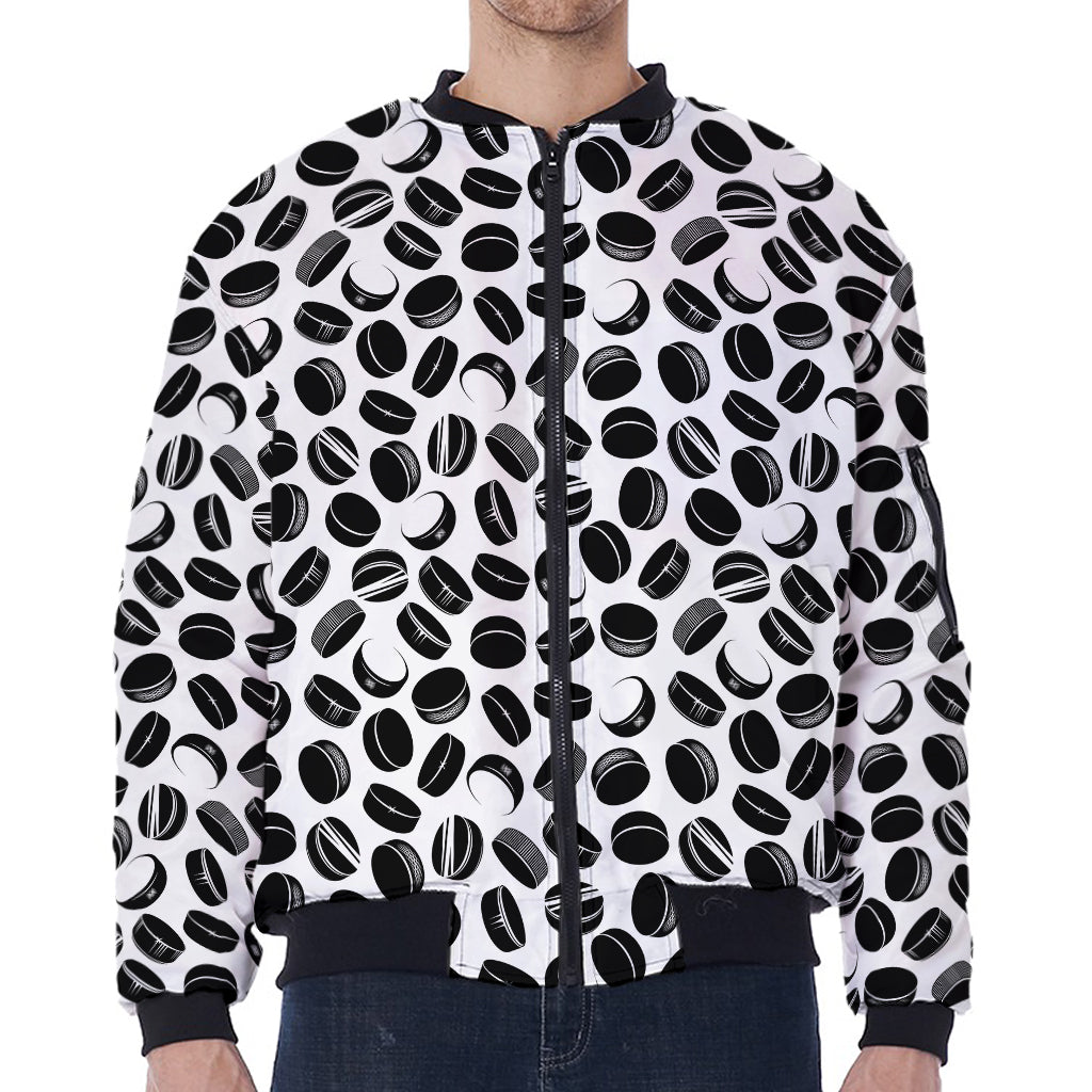 Hockey Puck Pattern Print Zip Sleeve Bomber Jacket