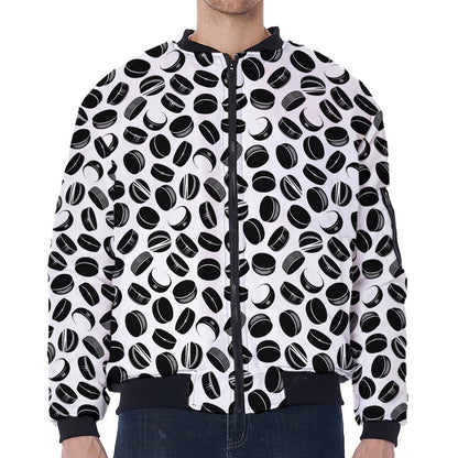 Hockey Puck Pattern Print Zip Sleeve Bomber Jacket
