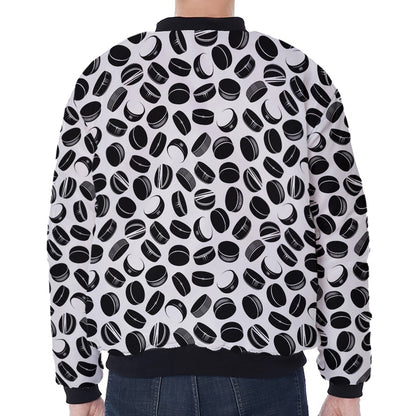 Hockey Puck Pattern Print Zip Sleeve Bomber Jacket