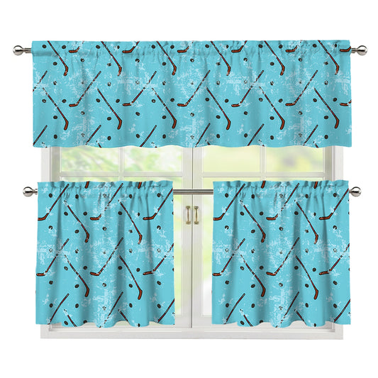 Hockey Stick And Puck Pattern Print 3 Piece Kitchen Curtains