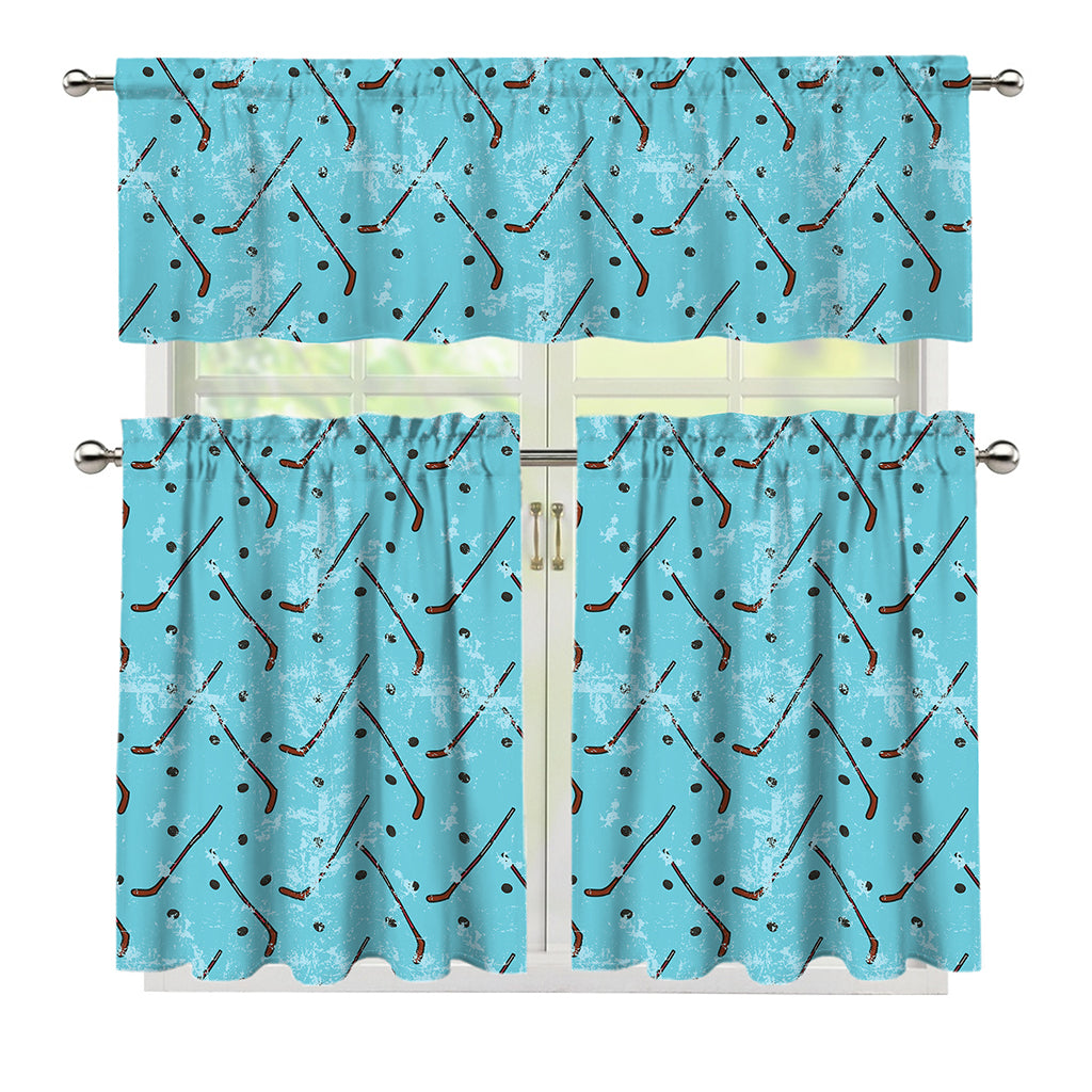 Hockey Stick And Puck Pattern Print 3 Piece Kitchen Curtains