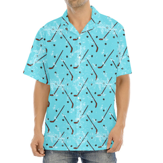 Hockey Stick And Puck Pattern Print Aloha Shirt