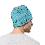 Hockey Stick And Puck Pattern Print Beanie