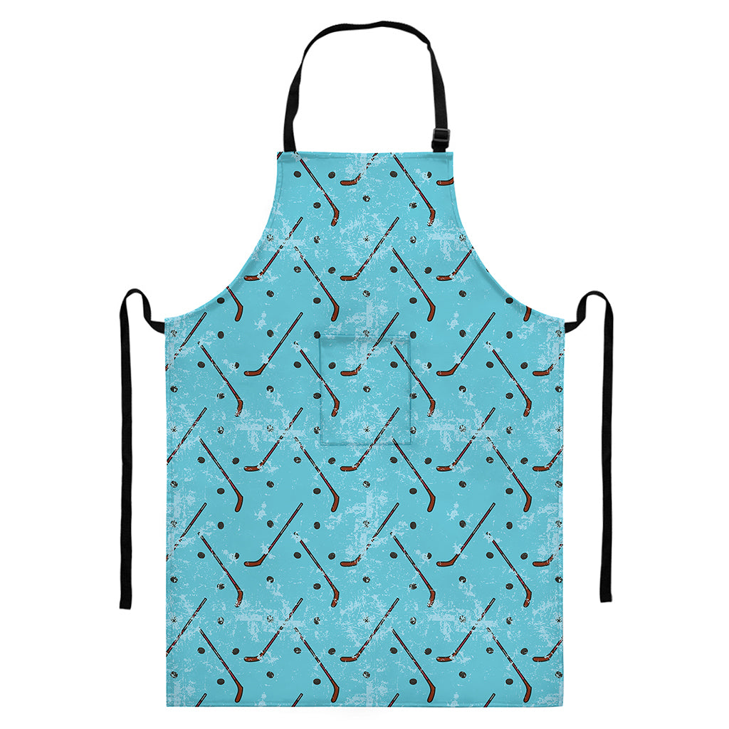 Hockey Stick And Puck Pattern Print Bib Apron With Pocket