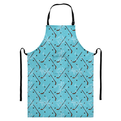 Hockey Stick And Puck Pattern Print Bib Apron With Pocket