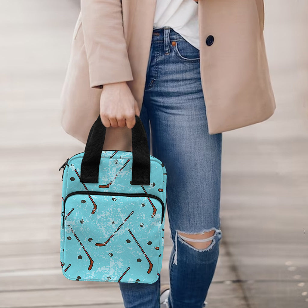 Hockey Stick And Puck Pattern Print Bible Tote Bag