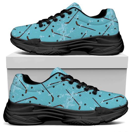 Hockey Stick And Puck Pattern Print Black Chunky Shoes