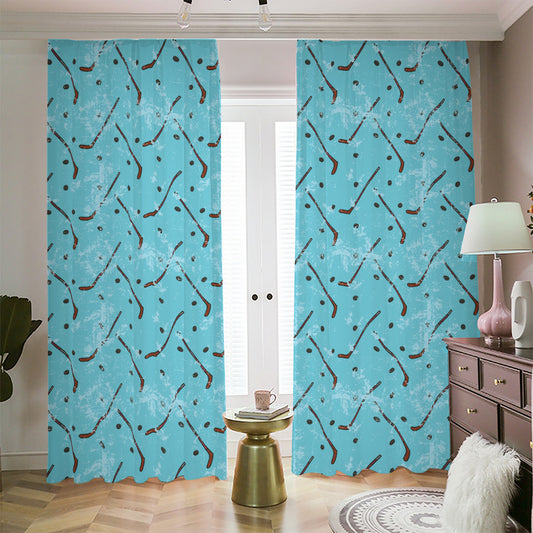 Hockey Stick And Puck Pattern Print Blackout Pencil Pleat Curtains