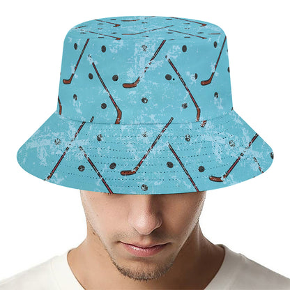 Hockey Stick And Puck Pattern Print Bucket Hat