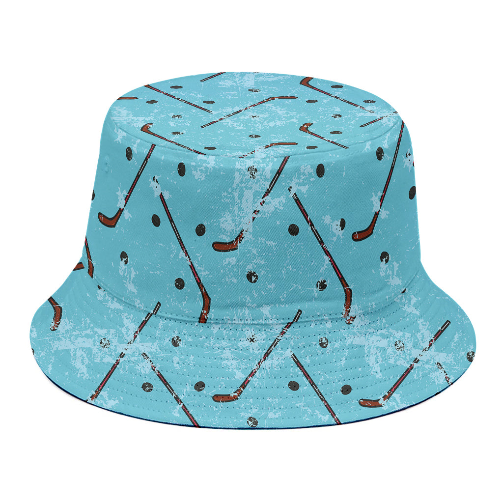 Hockey Stick And Puck Pattern Print Bucket Hat