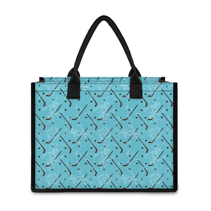 Hockey Stick And Puck Pattern Print Canvas Tote Bag