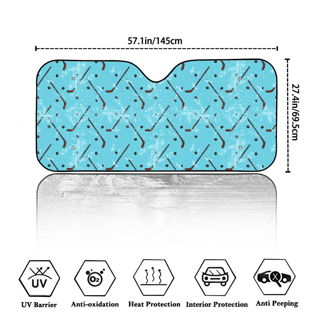 Hockey Stick And Puck Pattern Print Car Windshield Sun Shade