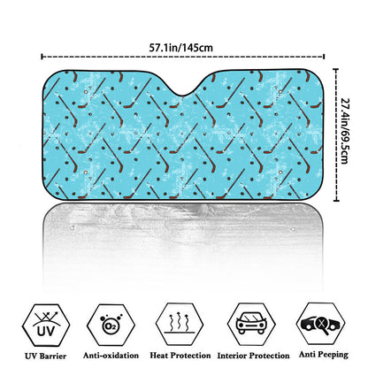 Hockey Stick And Puck Pattern Print Car Windshield Sun Shade