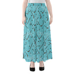 Hockey Stick And Puck Pattern Print Chiffon Maxi Skirt