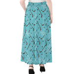 Hockey Stick And Puck Pattern Print Chiffon Maxi Skirt