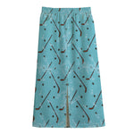 Hockey Stick And Puck Pattern Print Cotton Front Slit Maxi Skirt