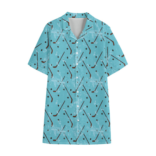 Hockey Stick And Puck Pattern Print Cotton Hawaiian Shirt