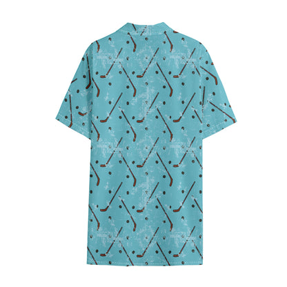 Hockey Stick And Puck Pattern Print Cotton Hawaiian Shirt