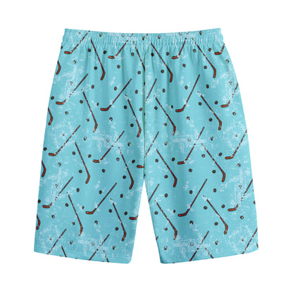 Hockey Stick And Puck Pattern Print Cotton Shorts