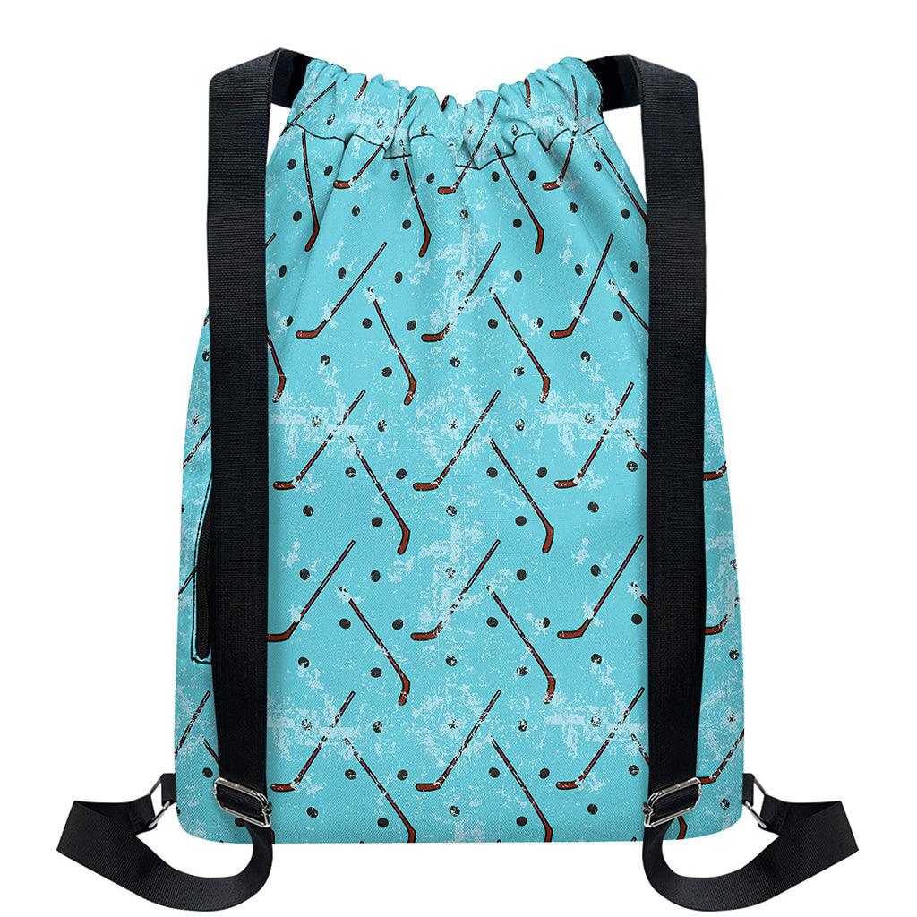 Hockey Stick And Puck Pattern Print Drawstring Backpack