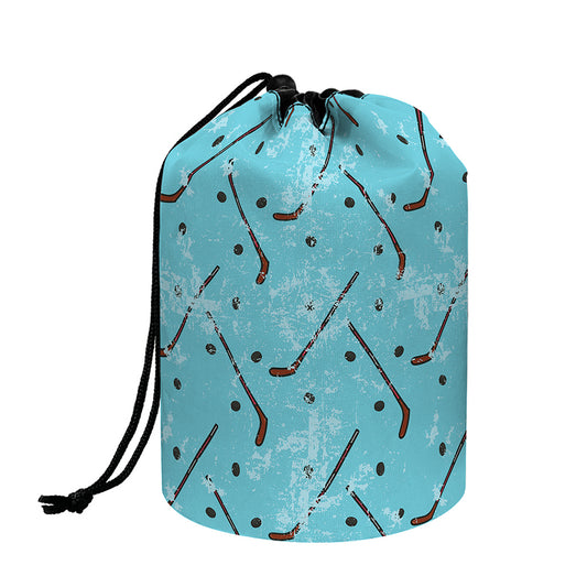 Hockey Stick And Puck Pattern Print Drawstring Makeup Bag