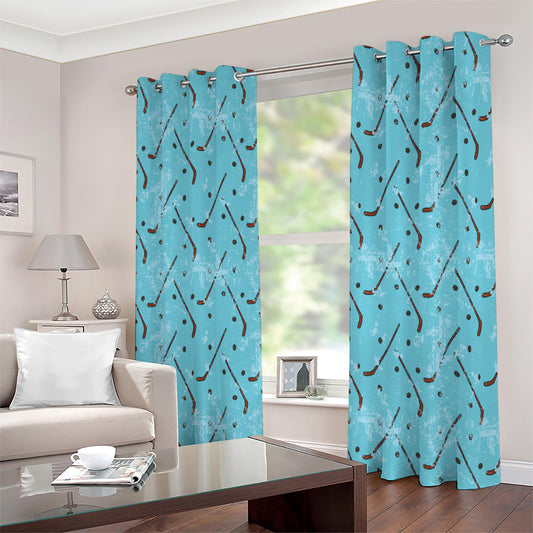 Hockey Stick And Puck Pattern Print Extra Wide Grommet Curtains