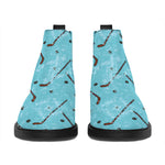 Hockey Stick And Puck Pattern Print Flat Ankle Boots