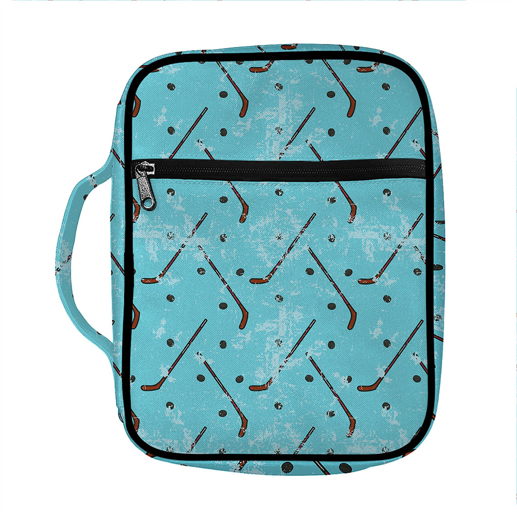Hockey Stick And Puck Pattern Print Front Pocket Bible Bag