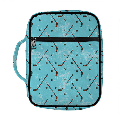 Hockey Stick And Puck Pattern Print Front Pocket Bible Bag