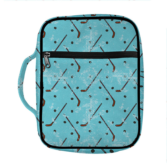 Hockey Stick And Puck Pattern Print Front Pocket Bible Bag