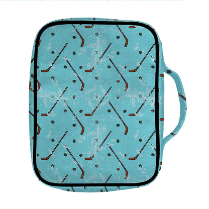 Hockey Stick And Puck Pattern Print Front Pocket Bible Bag
