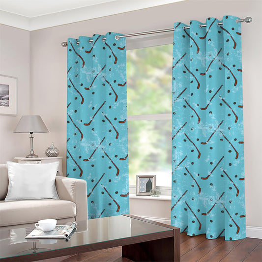Hockey Stick And Puck Pattern Print Grommet Curtains