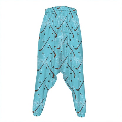 Hockey Stick And Puck Pattern Print Hammer Pants