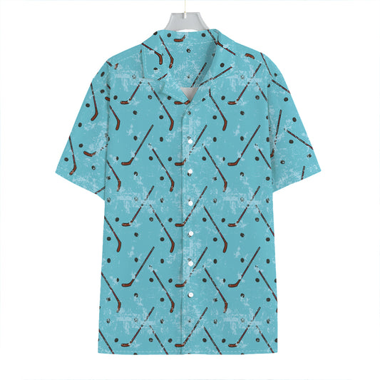 Hockey Stick And Puck Pattern Print Hawaiian Shirt