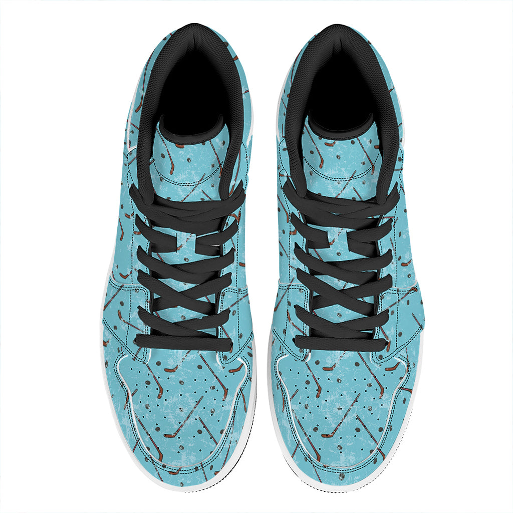Hockey Stick And Puck Pattern Print High Top Leather Sneakers