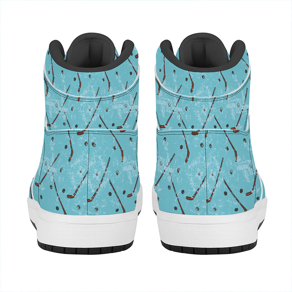 Hockey Stick And Puck Pattern Print High Top Leather Sneakers