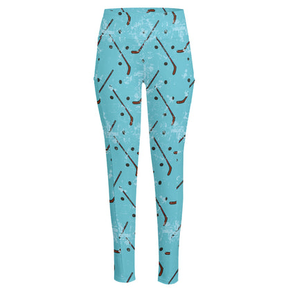 Hockey Stick And Puck Pattern Print High-Waisted Pocket Leggings