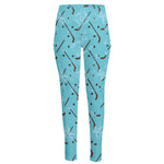 Hockey Stick And Puck Pattern Print High-Waisted Pocket Leggings
