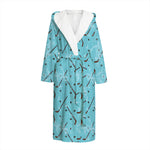 Hockey Stick And Puck Pattern Print Hooded Bathrobe