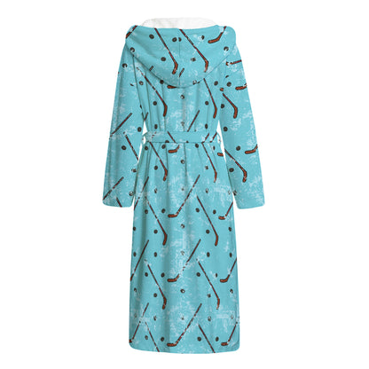 Hockey Stick And Puck Pattern Print Hooded Bathrobe