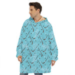 Hockey Stick And Puck Pattern Print Hoodie Blanket