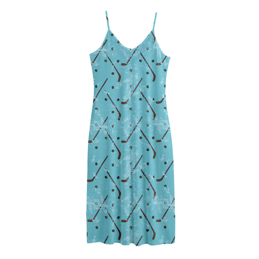 Hockey Stick And Puck Pattern Print Jersey Midi Cami Dress