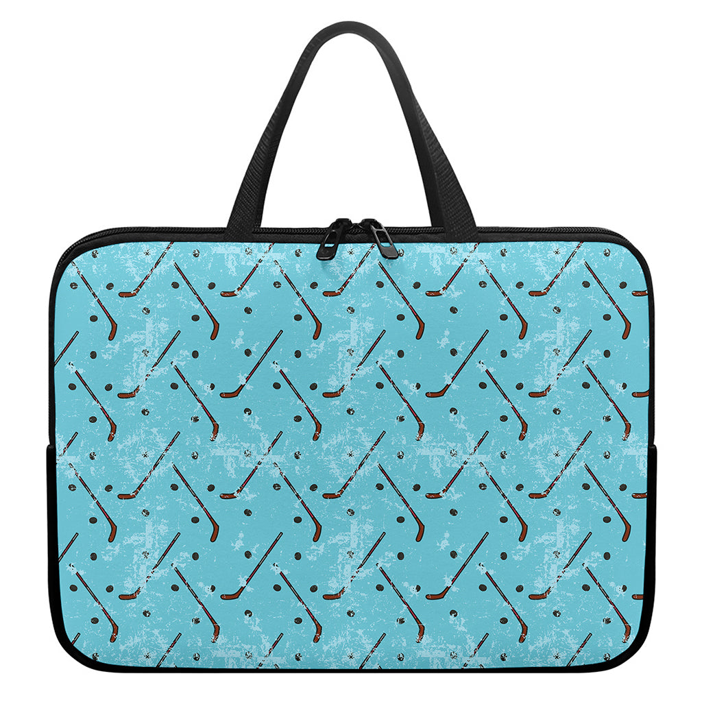 Hockey Stick And Puck Pattern Print Laptop Sleeve With Handle