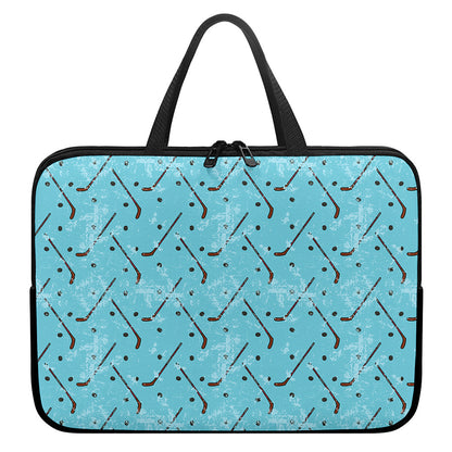 Hockey Stick And Puck Pattern Print Laptop Sleeve With Handle