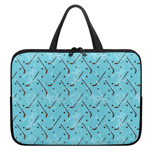 Hockey Stick And Puck Pattern Print Laptop Sleeve With Handle