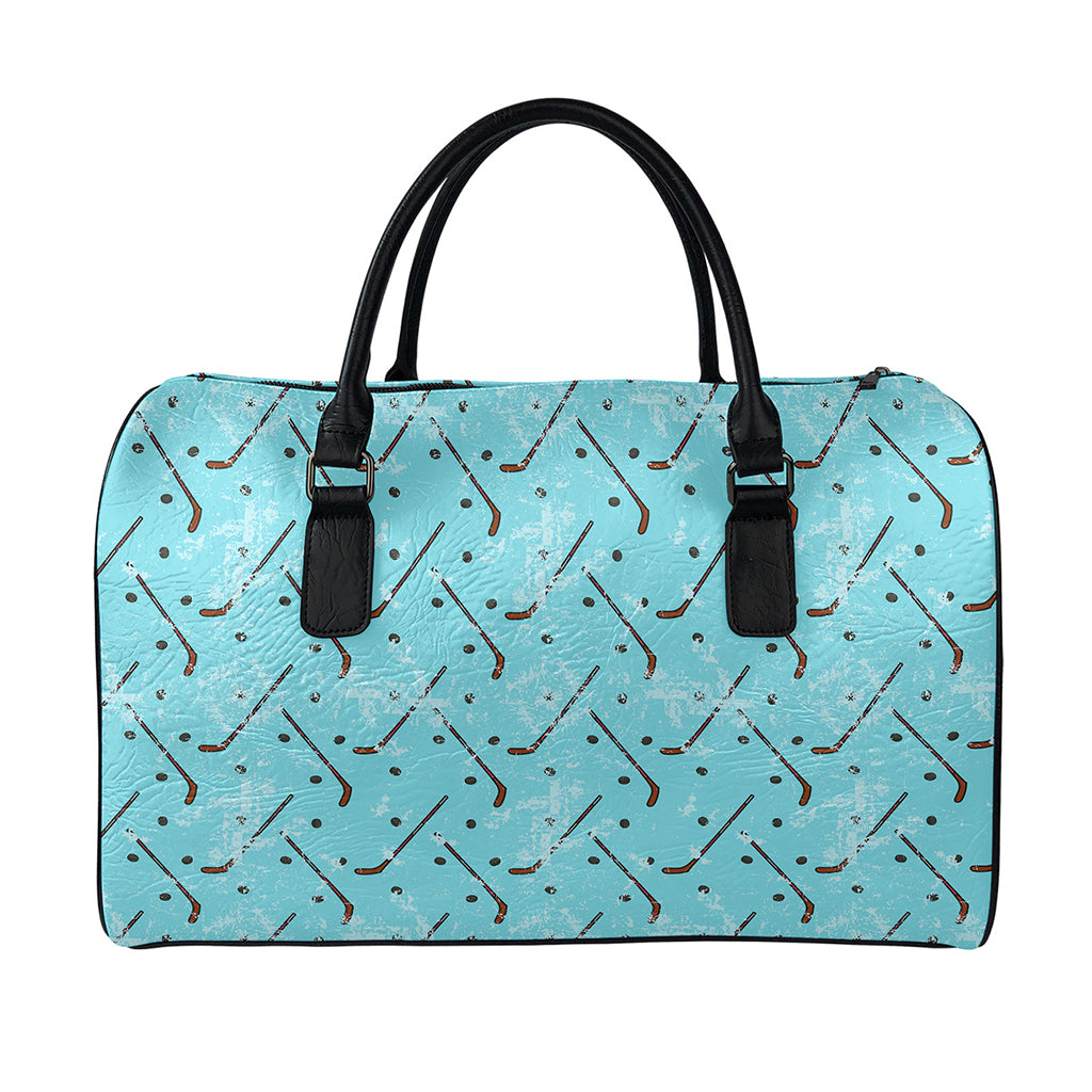 Hockey Stick And Puck Pattern Print Leather Duffle Bag