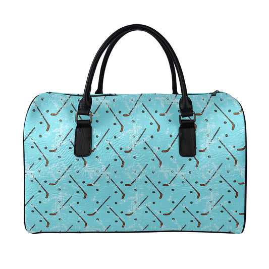Hockey Stick And Puck Pattern Print Leather Duffle Bag