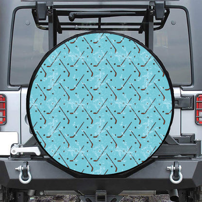 Hockey Stick And Puck Pattern Print Leather Spare Tire Cover